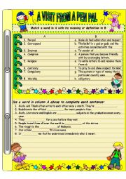 English Worksheet: A visit from a pen pal