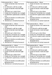 English Worksheet: Let/be allowed to -mingling game
