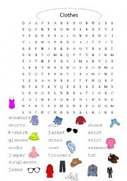 English Worksheet: clothes wordsearch