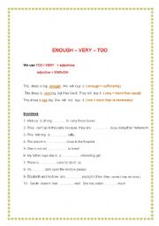 English Worksheet: too, very and enough