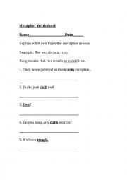 English Worksheet: Metaphor Worksheet