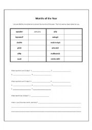 Months of the Year Worksheet