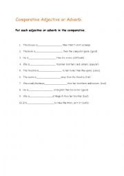 English Worksheet: comparative adjective or adverb