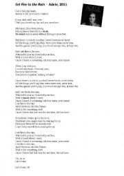 Reading comprehension on the song Set Fire to the Rain by Adele *editable*