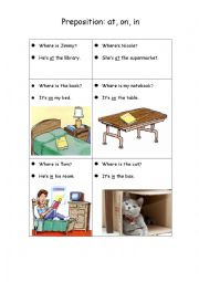 English Worksheet: Preposition (at, on, in)