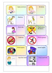 English Worksheet: Classroom language Domino