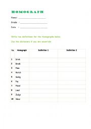 English Worksheet: homographs1