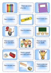 English Worksheet: School things + there is/are