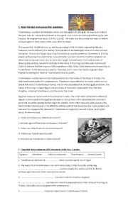 English Worksheet: Tutankhamun - Reading Comprehension