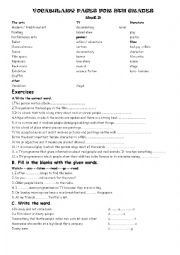 English Worksheet: vocabulary revision for 9th grade