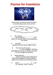 English Worksheet: Passive for Inventions