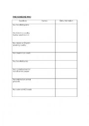 English Worksheet: Find sb who