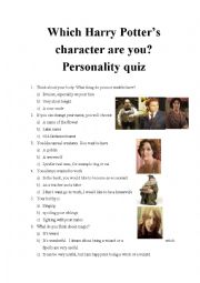 English Worksheet: Which Harry Potters character are you? Personality quiz 12
