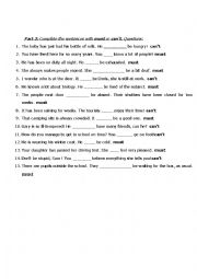 English Worksheet: Must - Cant