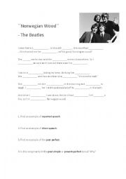 English Worksheet: Norwegian_wood_song_reported_speech