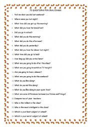 English Worksheet: 72 questions for oral exams ( Trinity4 )