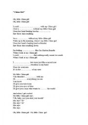 English Worksheet: china girl song gap fill
