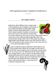 English Worksheet: The Origin of Pasta- Punctuation & Capitalization (Error Correction)