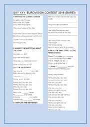 English Worksheet: SONG SAY YAY EUROVISION CONTEST 2016 SPAIN