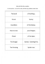 English Worksheet: Film matching cards