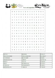 English Worksheet: FRUITS AND VEGETABLES WORDSERCH