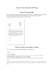 English Worksheet: Tips for Formal Letter Writing 