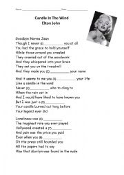 English Worksheet: Song Candle in the Wind by Elton John (Marilyn Monroe version)