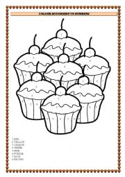 English Worksheet: COLOUR THE CUPCAKES