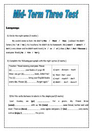 English Worksheet: Mid-term three test