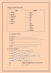 English Worksheet: Lets work with days and months