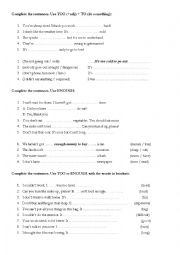 English Worksheet: Too - Enough