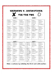English Worksheet: Tic Tac Toe with Gerunds & Infinitives