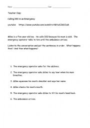 English Worksheet: Listening activity - Listening to a call to Emergency Services