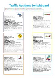 English Worksheet: Traffic Accidents Reporting Role-Play Cards