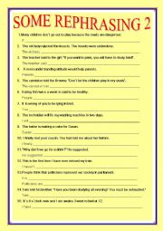 English Worksheet: SOME REPHRASING 2