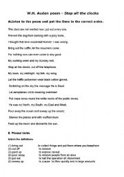 English Worksheet: W H Auden poem