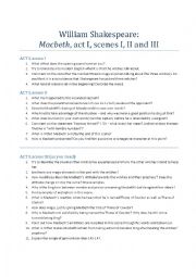 English Worksheet: Macbeth, Act 1, sc 1-3