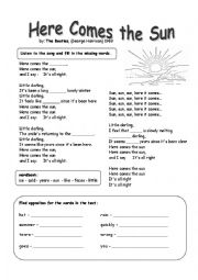 English Worksheet: Beatles here comes the sun