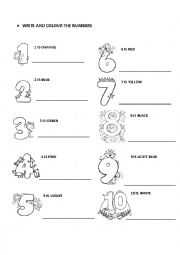 English Worksheet: Write and colour