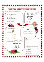 English Worksheet: School objects questions
