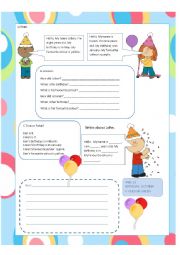 English Worksheet: name, birthday, favourite colour