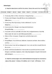 English Worksheet: ANIMAL QUIZ