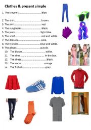 English Worksheet: Clothes and present simple