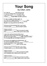 English Worksheet: Elton John- YOUR SONG