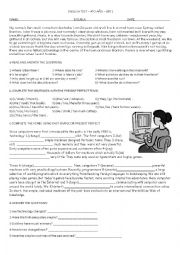 Test - Present perfect tense and simple past tense plus reading comprehension activity