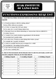 English Worksheet: FUNCTIONS - REQUEST - SUGGESTIONS - COMPLAINING AND APOLOGIZING