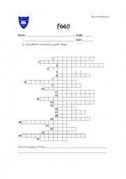 English Worksheet: Food Crossword