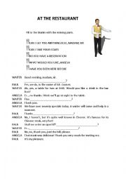 English Worksheet: Tourism - At the restaurant