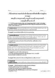 English Worksheet: Simple, compound, complex, and compound- complex 