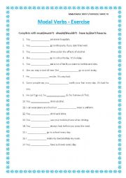 English Worksheet: Modal Verbs: must, should, have to